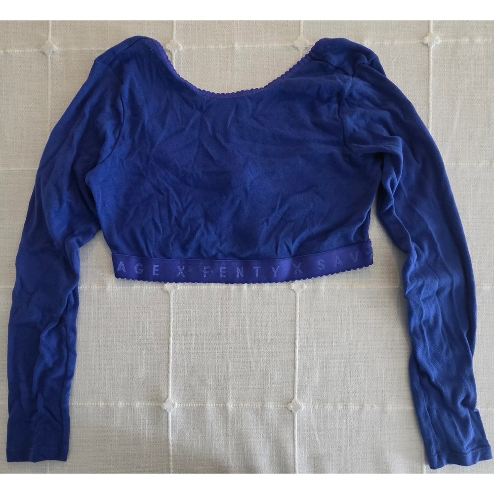Savage X Fenty Royal Blue Pointelle Long Sleeve Crop Top XL